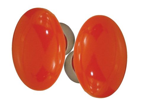 Poignée double OVALE pour porte intérieure porcelaine de LIMOGES Orange/nickelée brossée
